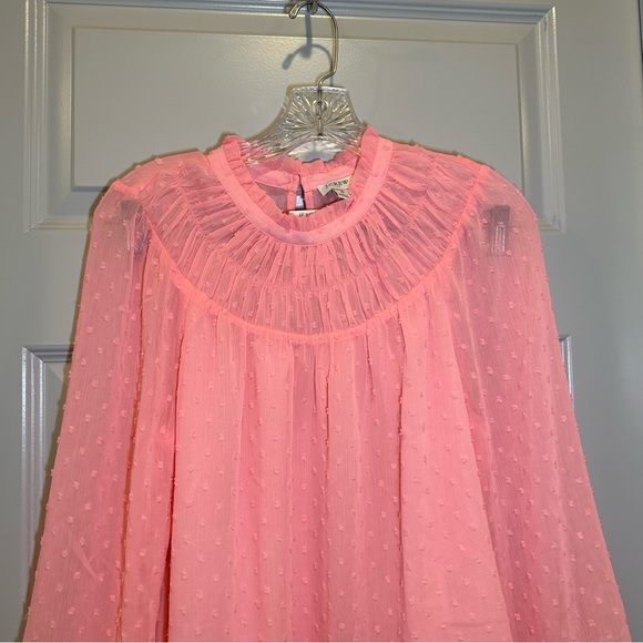 NWT J.Crew Neon Pink Clip-Dot Smocked Top BO348 size Small - Picture 7 of 12
